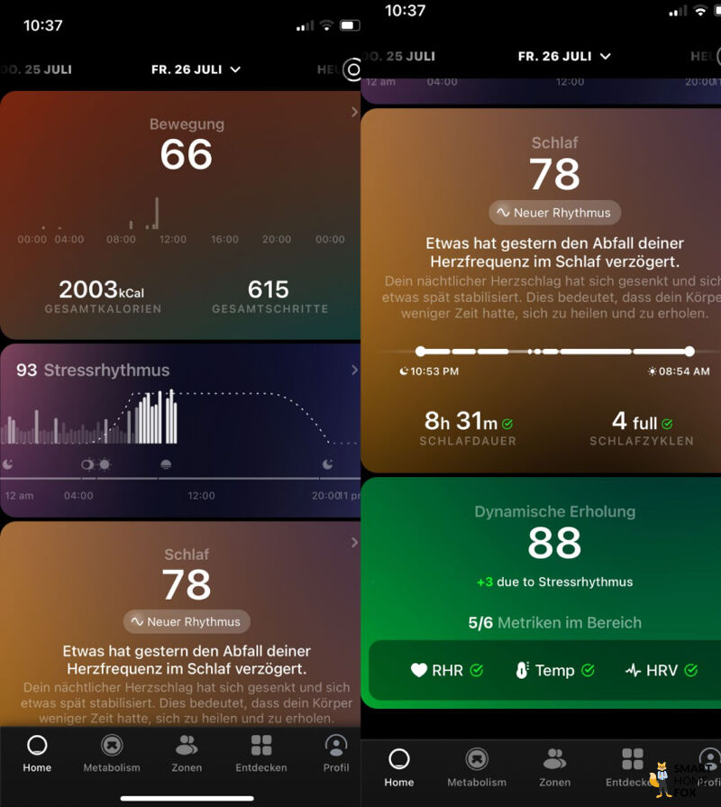 Schlafergebnisse werden in der Ultrahuman App angezeigt